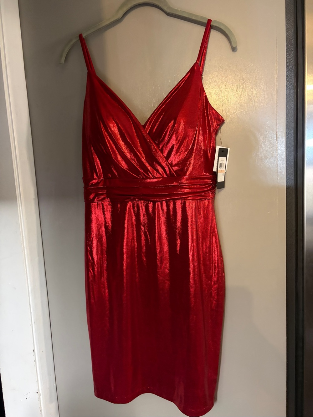 Guess Red Satin Wrap V-Neck Spaghetti Strap Mini Dress